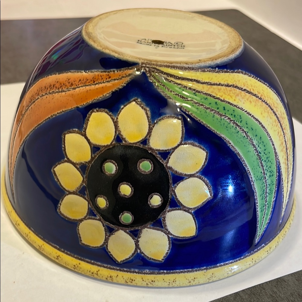 ARSA Handcrafted Blue Ceramic Sunflower Planter with Yellow Rim